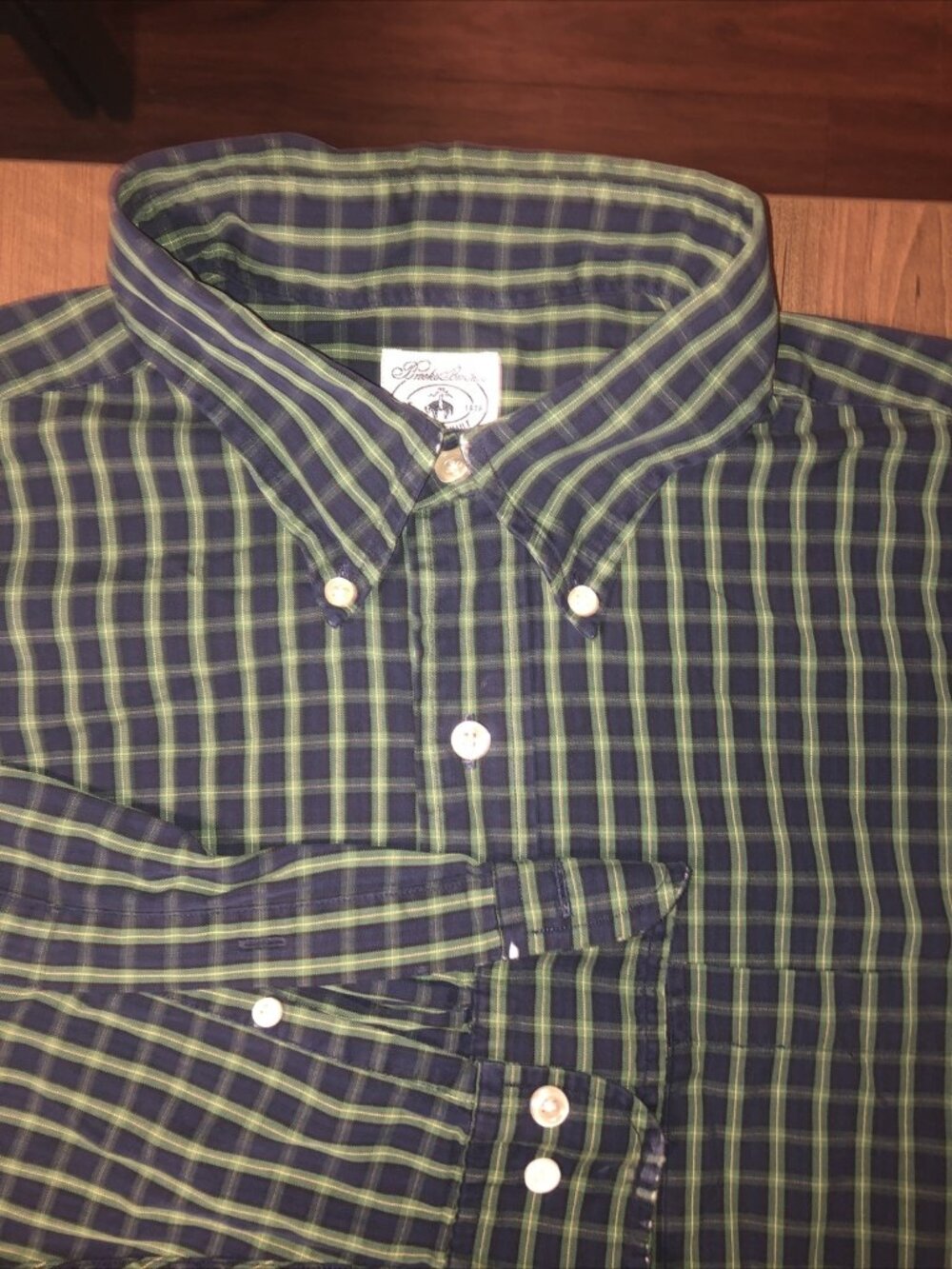 Brooks Brothers Men's Green Plaid Long Sleeve Button Up Shirt - Size Large